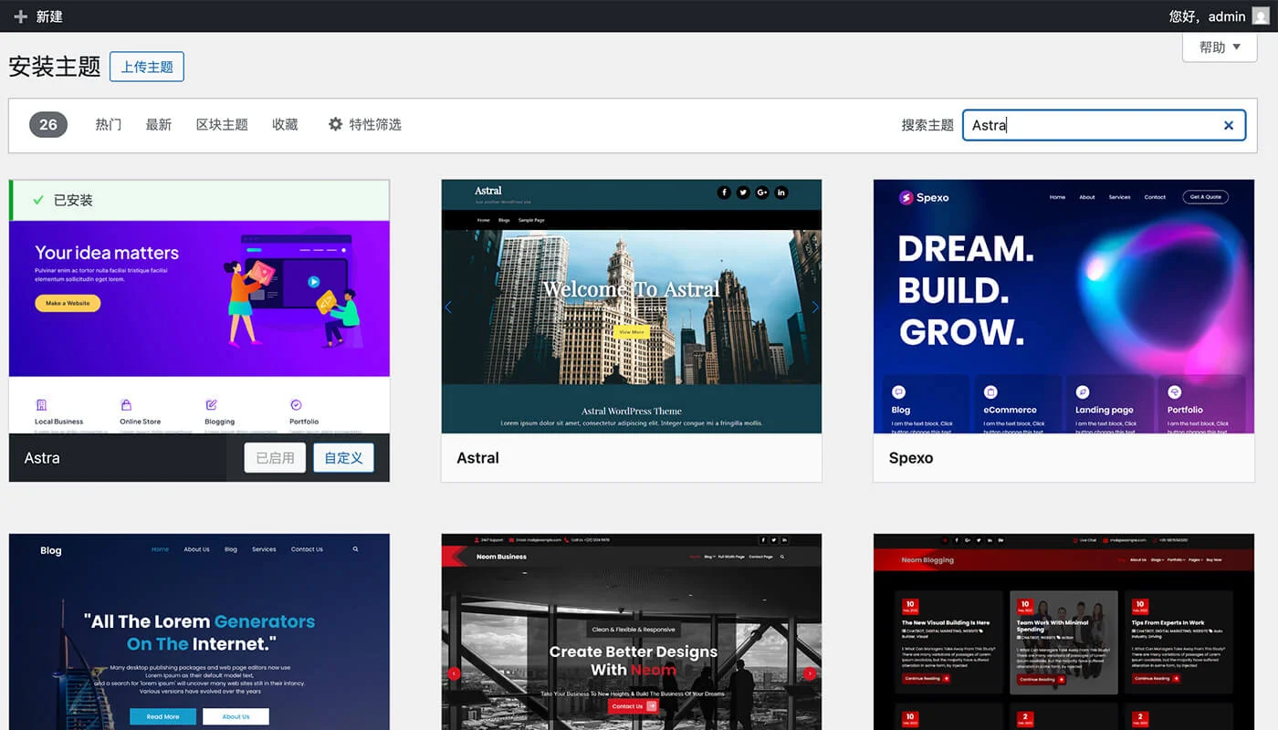 Astra 主题安装流程一