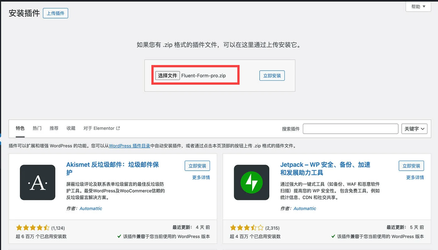 Fluent Forms 安装插件二
