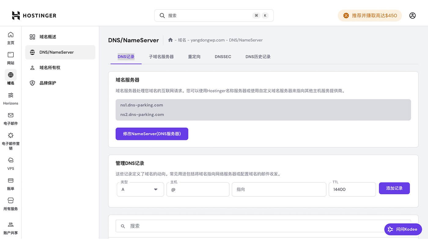Hostinger DNS 设置流程一