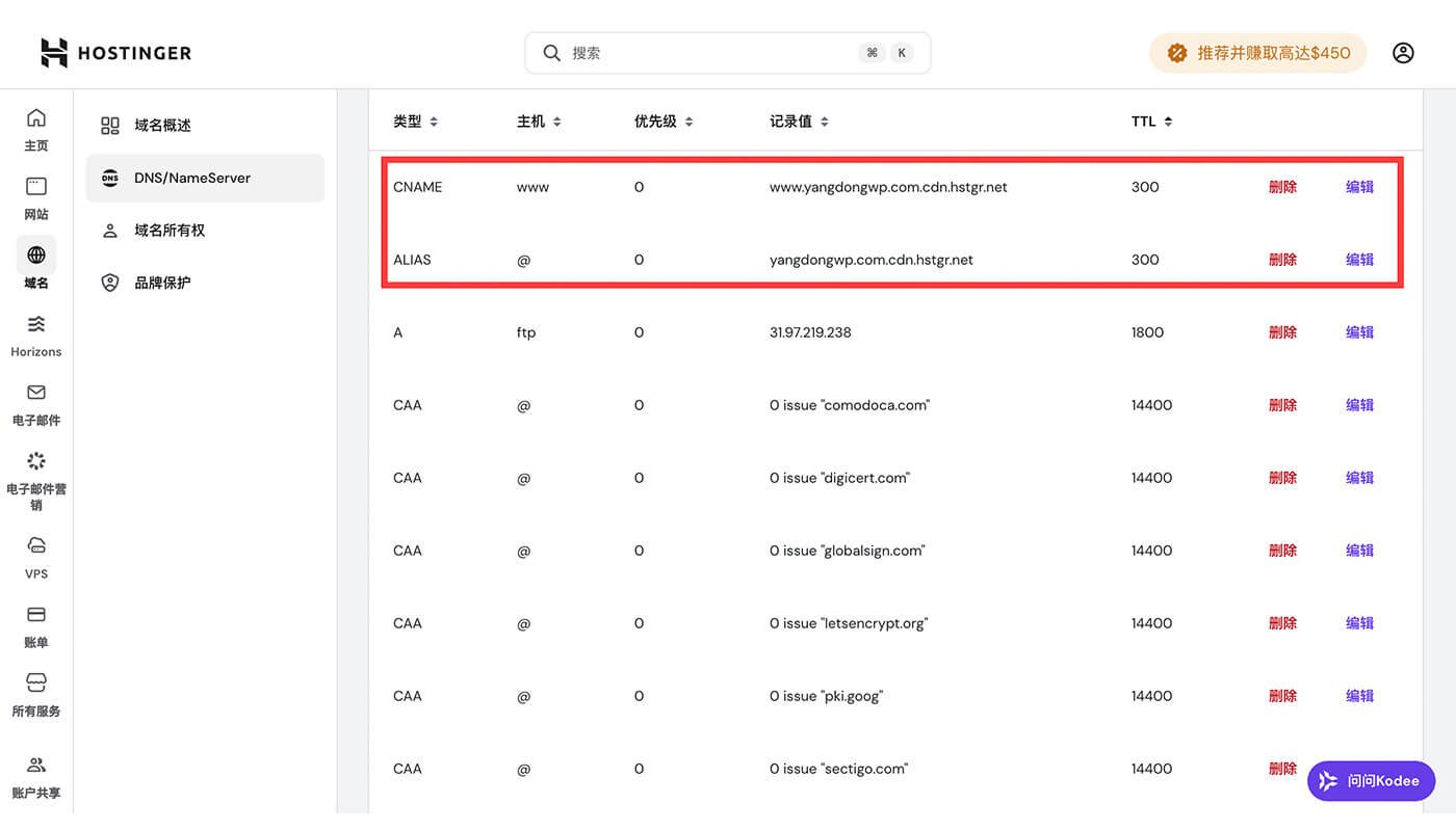 Hostinger DNS 设置流程二