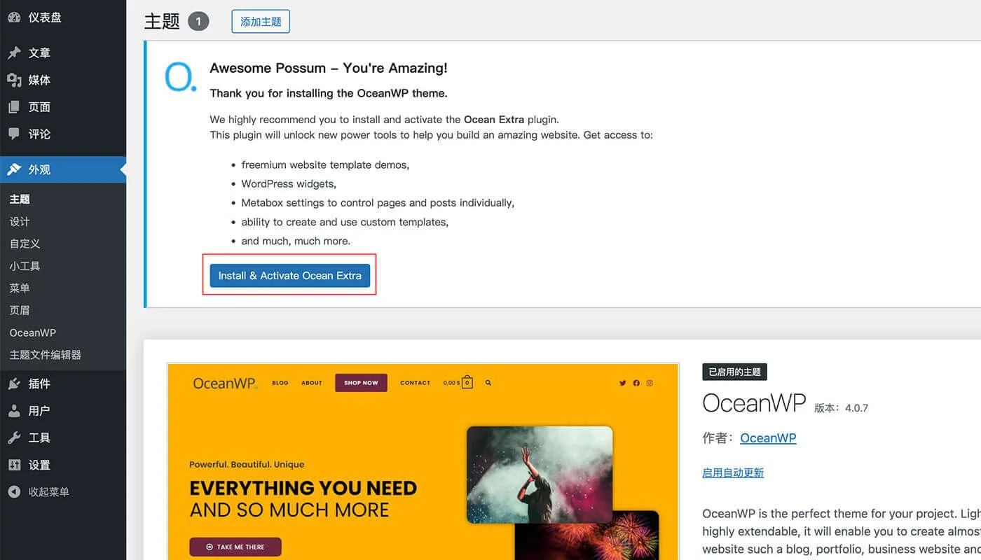 OceanWP 主题安装流程二