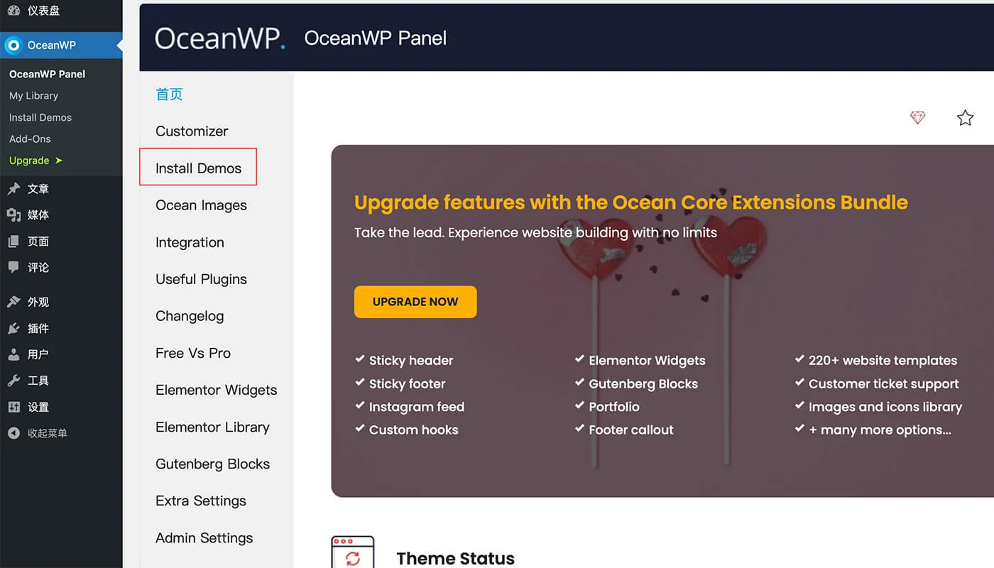 OceanWP 主题安装流程三