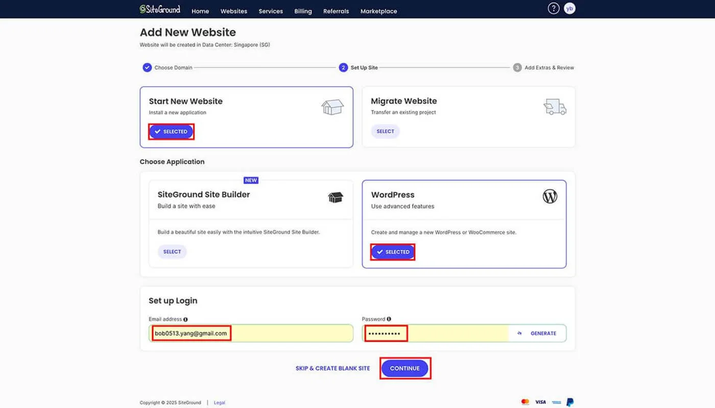 SiteGround 主机设置流程三