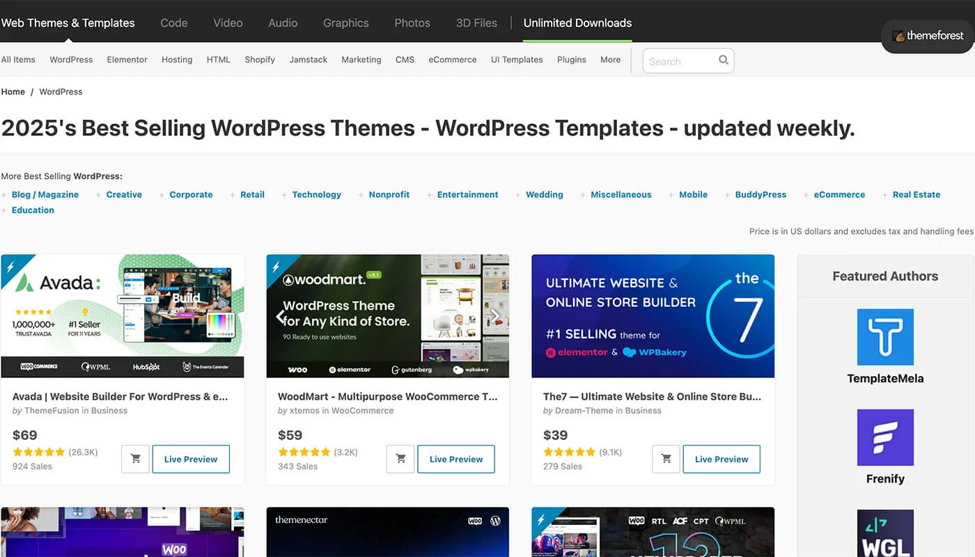 ThemeForest 模版类型
