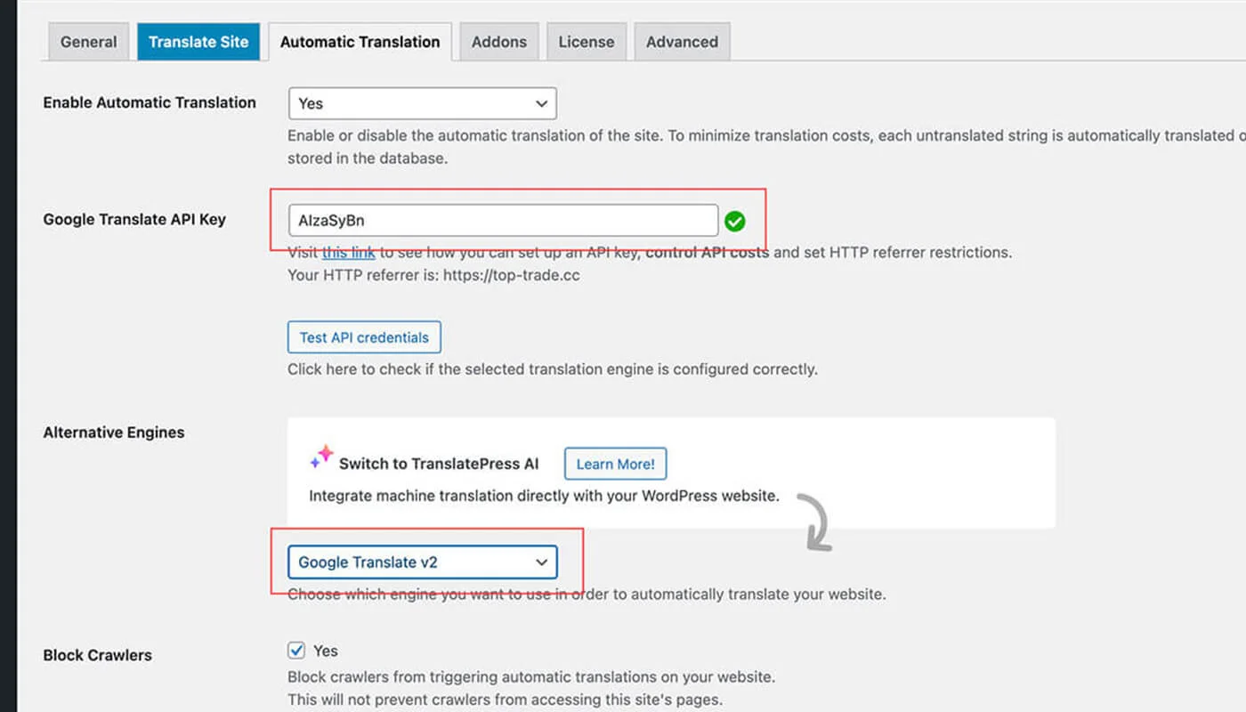 多语言网站设置 API 密钥