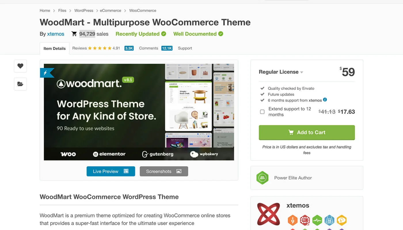 购买 WoodMart 主题一